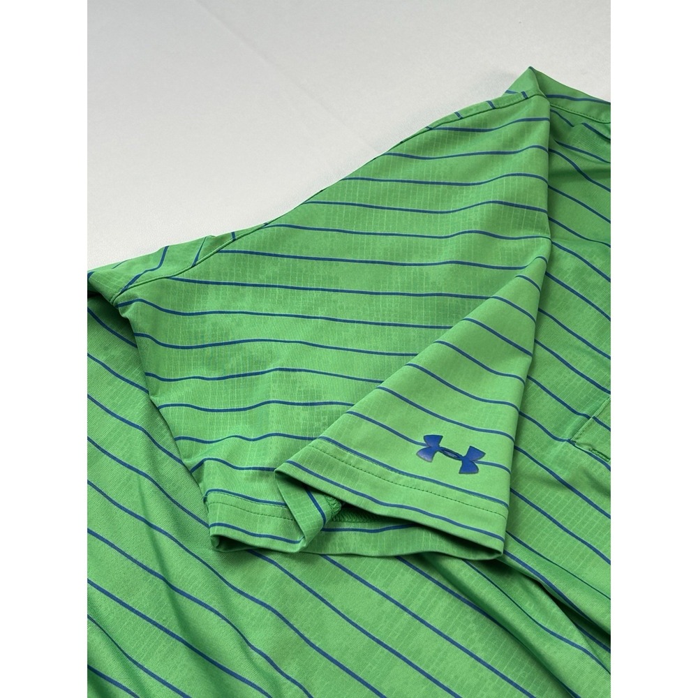 Under Armour Polo Shirt Men's XL Green Blue Striped HeatGear Loose Golf - Picture 11 of 14